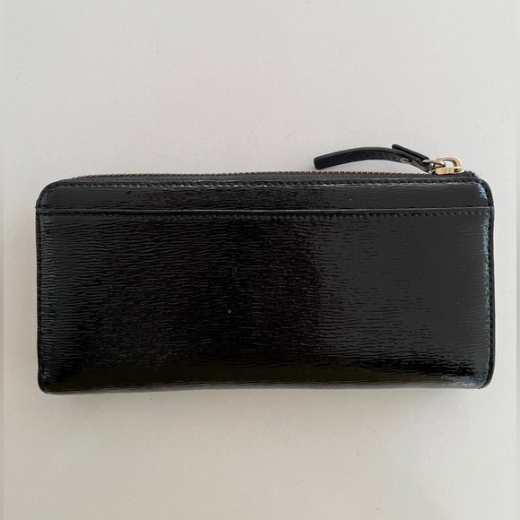 KATE SPADE Black Textured Patent Leather Leather Wallet Front Bow Zip Around - Picture 4 of 16